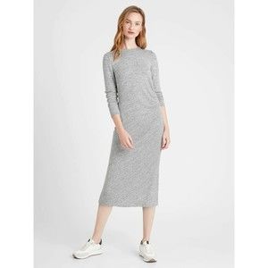 NWT Banana Republic Heather Grey Side Ruched Luxespun Dress Midi Length  Sz L